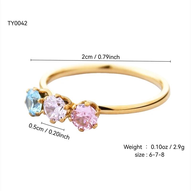 Multi Colour Ring - Zircon Ring Stainless Steel 18K Gold Plating