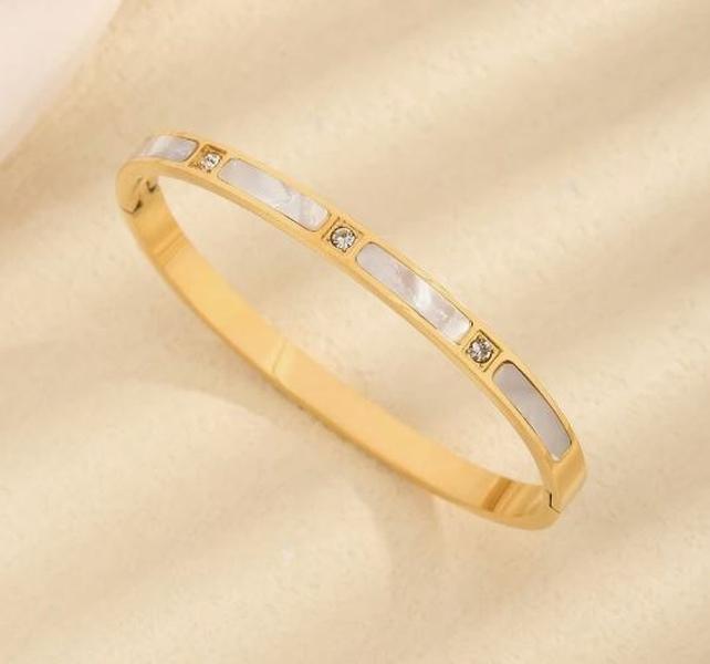 Mea bangle - Stainless Steel Shell Cuff Bracelet, Unique Design With Delicate Diamond Inlay