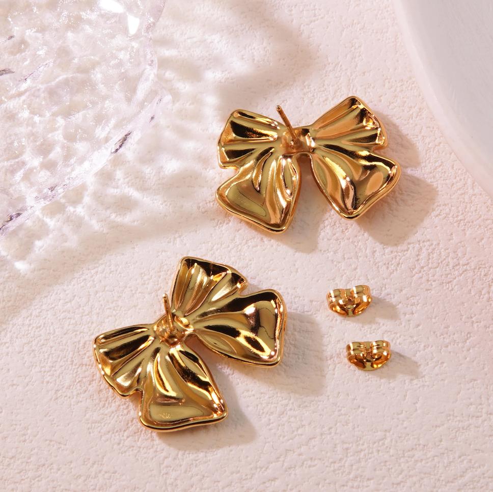 Bow Ear Stud earrings - Stainless steel jewellery in Gold and Silver
