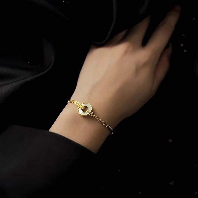 Beloved Bracelet - Stainless Steel Everyday Bracelet with Gold Chain and Circular Charm Design