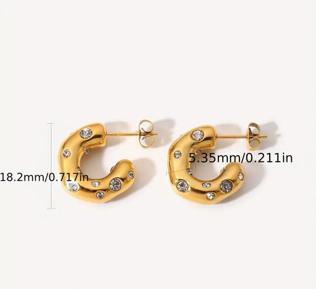 Dia Hoop -  Hammer Pattern Earrings, Stainless Steel Women'S Fashion Jewelry, with Synthetic Zirconia, 316L Post for Carnival All-Season Gift