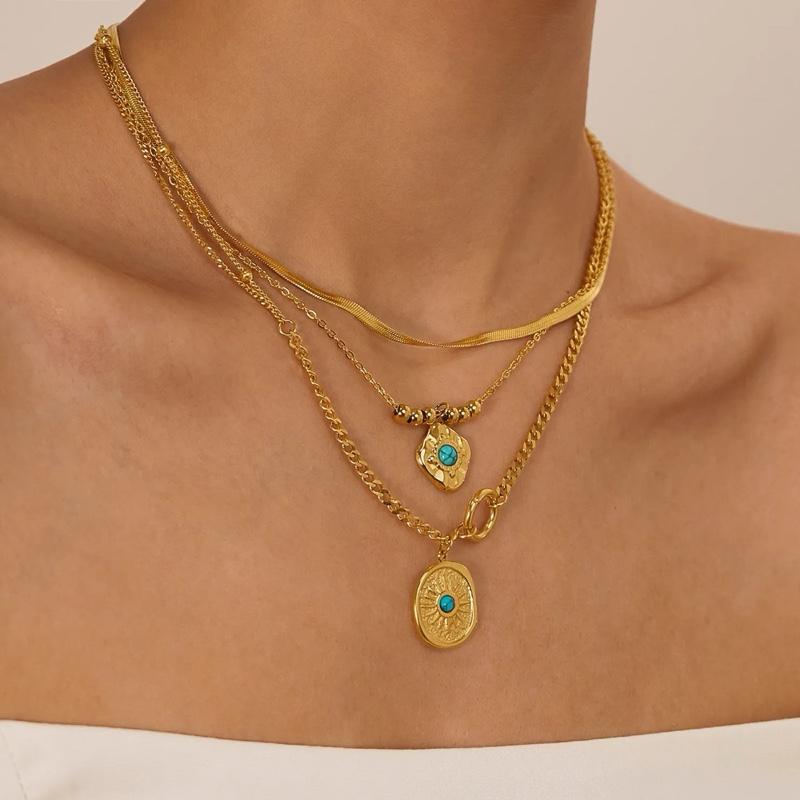 Doha Necklaces- Stainless steel double chain natural stone necklaces