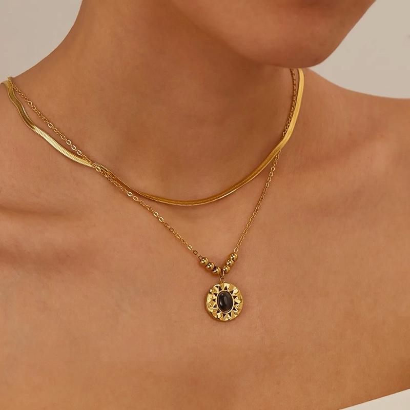 Doha Necklaces- Stainless steel double chain natural stone necklaces
