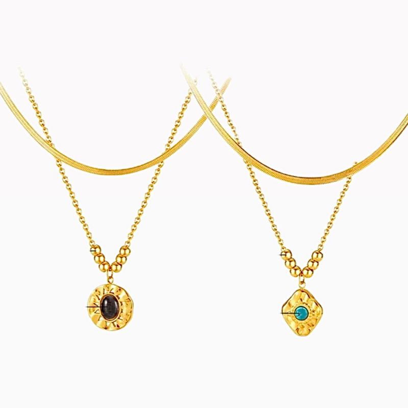 Doha Necklaces- Stainless steel double chain natural stone necklaces