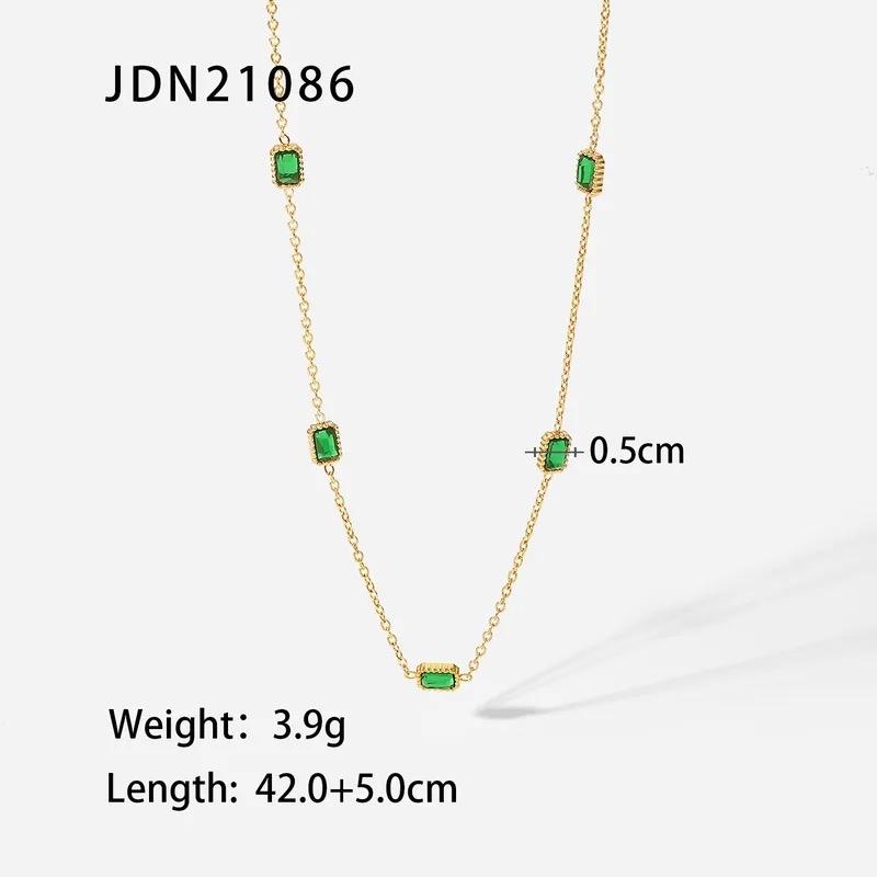 Hawa Necklace Bracelet Stainless Steel KDD093 Gold Chain with Green Gemstones Jewelry Set