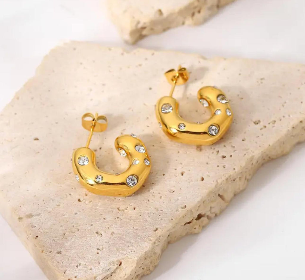 Dia Hoop -  Hammer Pattern Earrings, Stainless Steel Women'S Fashion Jewelry, with Synthetic Zirconia, 316L Post for Carnival All-Season Gift