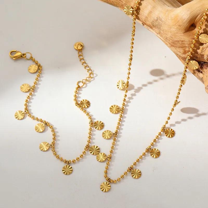 Jewelry Casual Cute Romantic Flower 304 Stainless Steel 18K Gold Plated Plating Ball Chain Multi Charms Bracelet Multi Charms Necklace