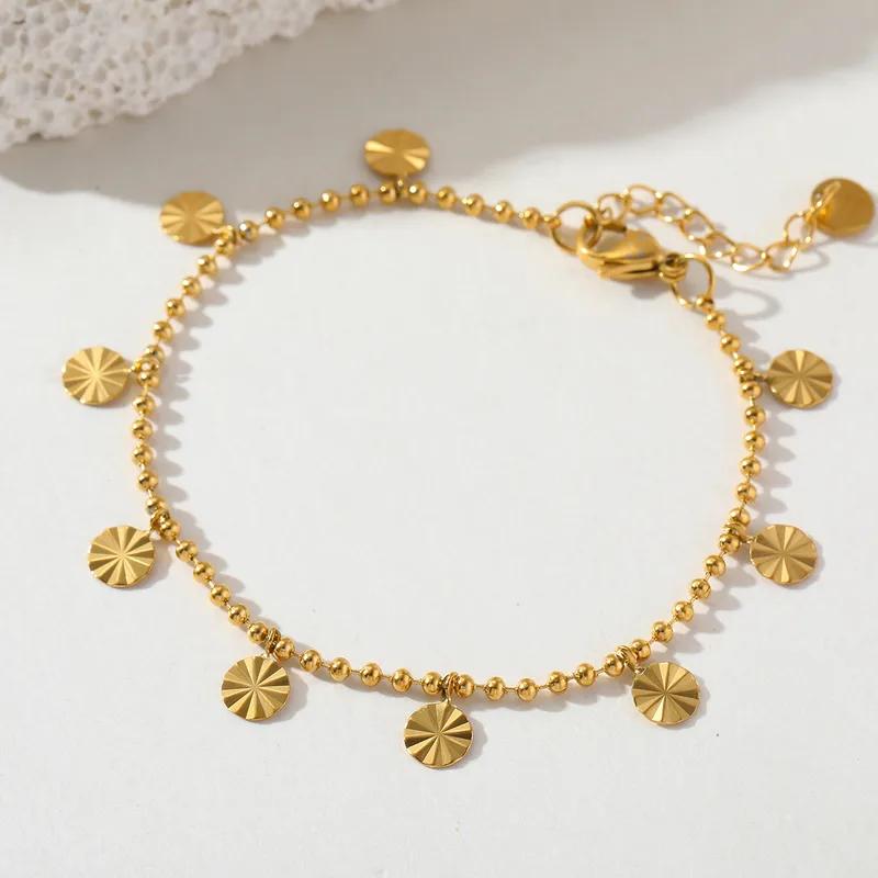 Jewelry Casual Cute Romantic Flower 304 Stainless Steel 18K Gold Plated Plating Ball Chain Multi Charms Bracelet Multi Charms Necklace