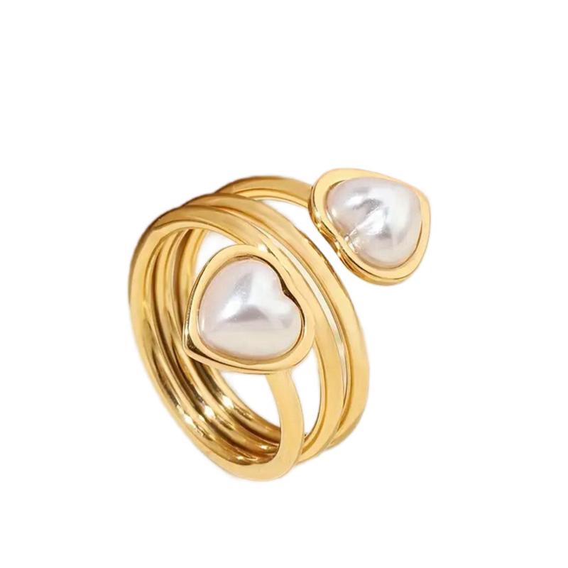 2 heart Ring - 18K Golden Plated Stainless Steel Ring with  two Hearts