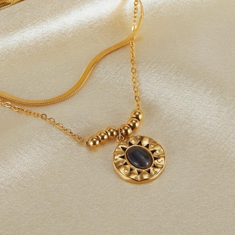 Doha Necklaces- Stainless steel double chain natural stone necklaces