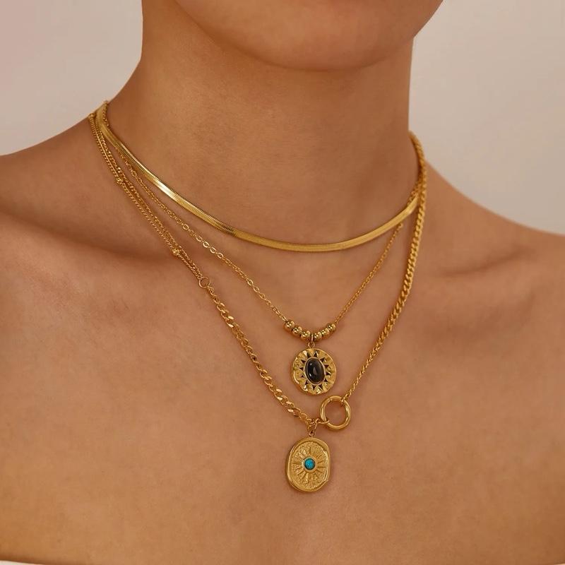 Doha Necklaces- Stainless steel double chain natural stone necklaces