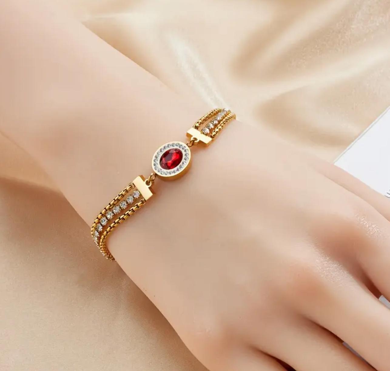 Rosa Bracelet - Stainless Steel Chain with Red Glass Pendant - Elegant Fashion Jewelry for Daily Wear