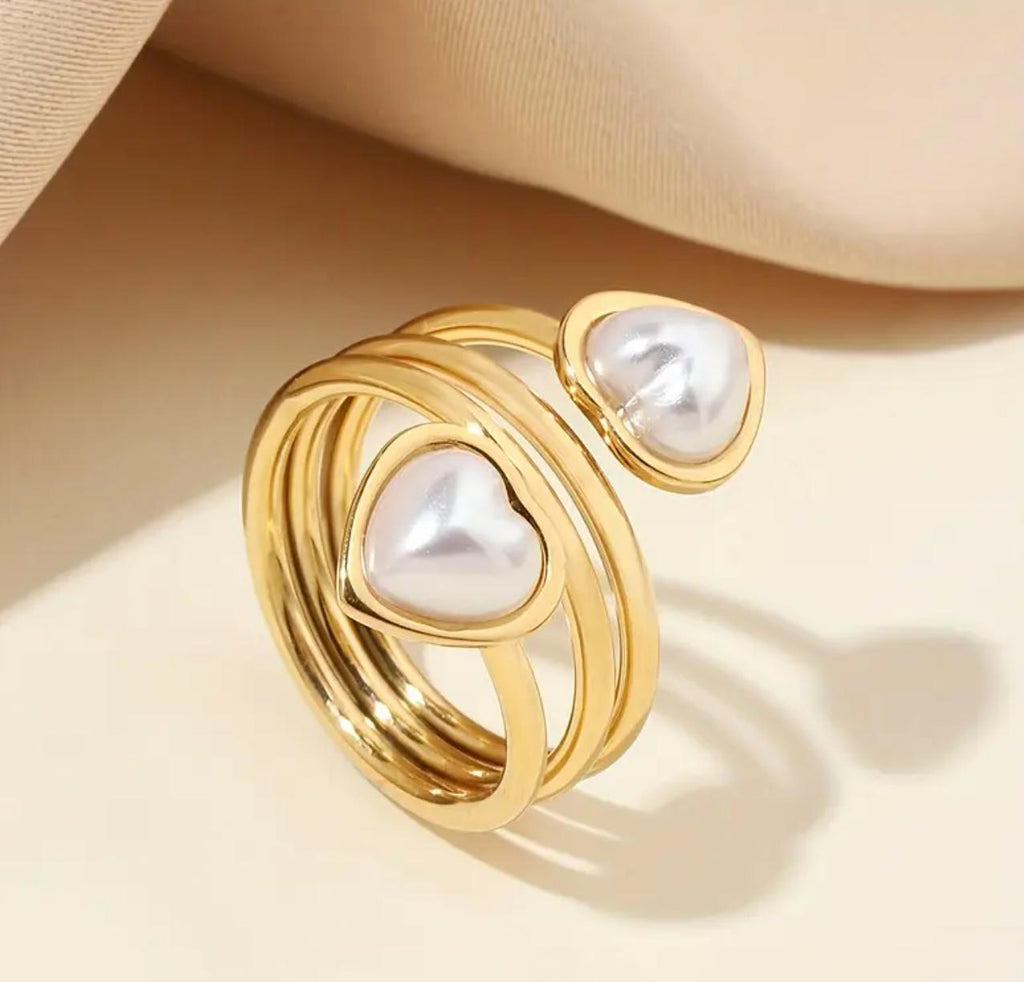 2 heart Ring - 18K Golden Plated Stainless Steel Ring with  two Hearts