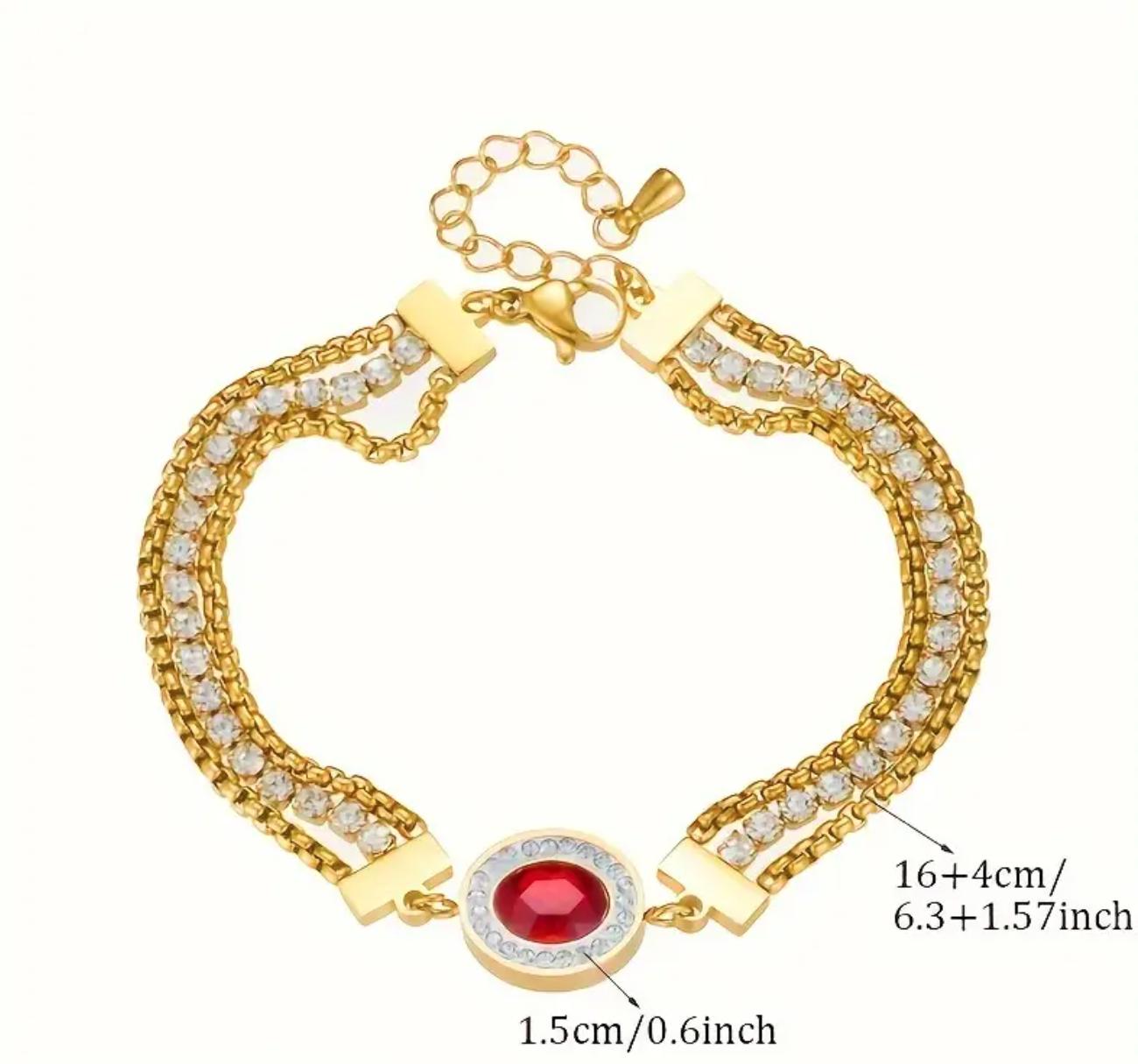 Rosa Bracelet - Stainless Steel Chain with Red Glass Pendant - Elegant Fashion Jewelry for Daily Wear
