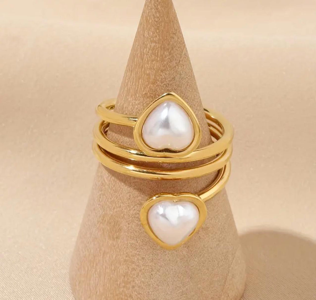 2 heart Ring - 18K Golden Plated Stainless Steel Ring with  two Hearts