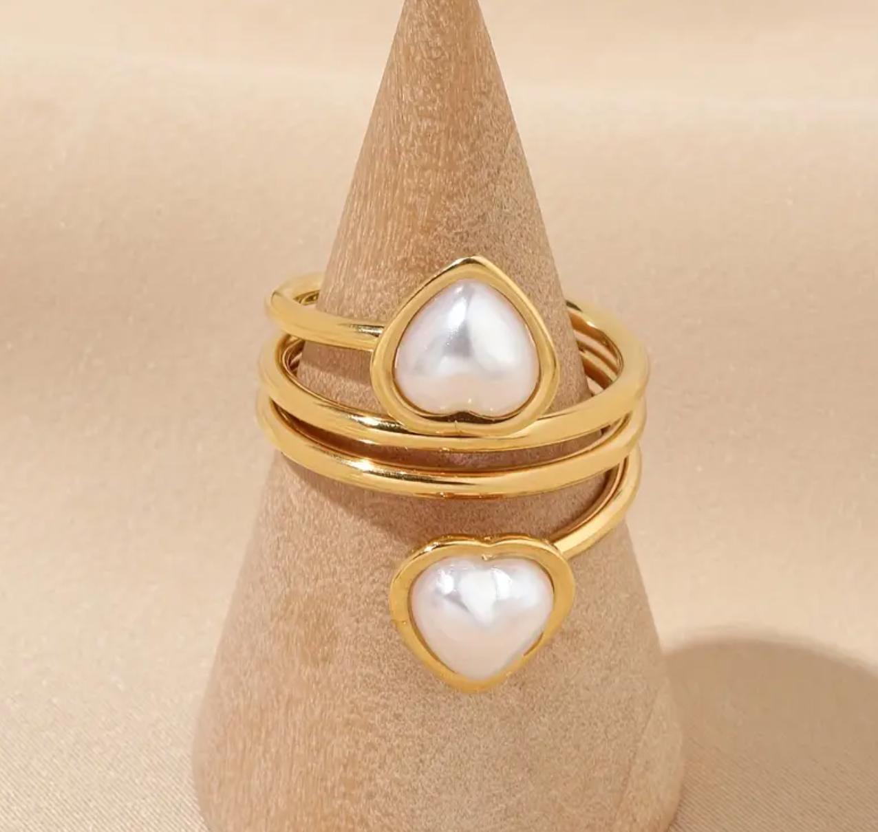 2 heart Ring - 18K Golden Plated Stainless Steel Ring with  two Hearts