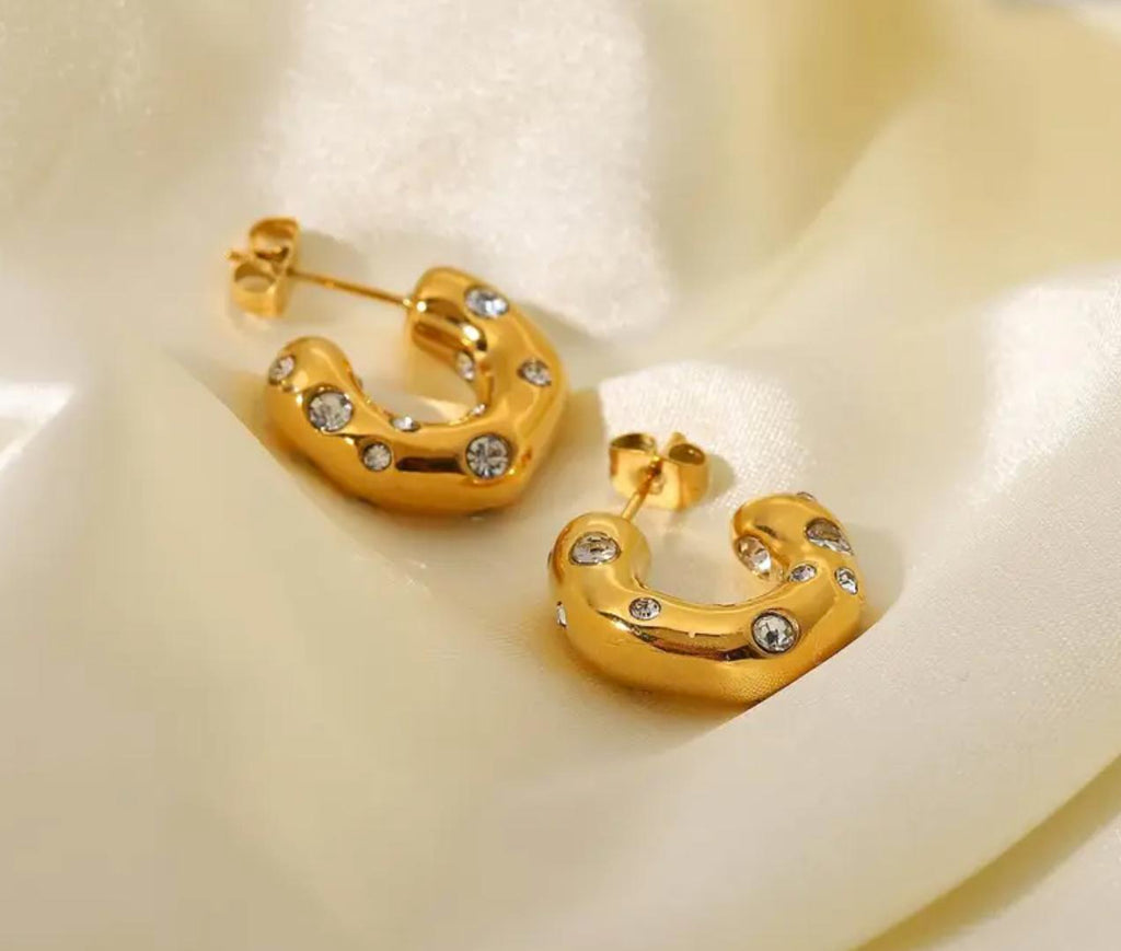 Dia Hoop -  Hammer Pattern Earrings, Stainless Steel Women'S Fashion Jewelry, with Synthetic Zirconia, 316L Post for Carnival All-Season Gift