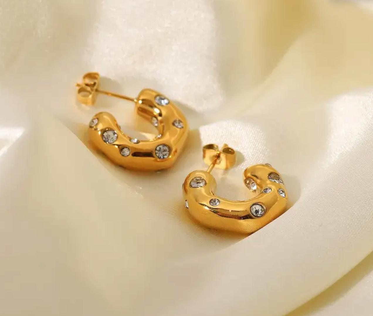 Dia Hoop -  Hammer Pattern Earrings, Stainless Steel Women'S Fashion Jewelry, with Synthetic Zirconia, 316L Post for Carnival All-Season Gift