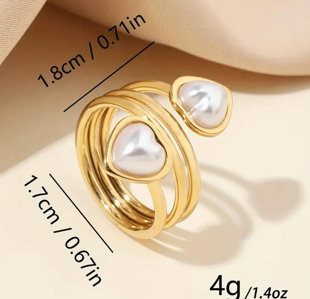 2 heart Ring - 18K Golden Plated Stainless Steel Ring with  two Hearts