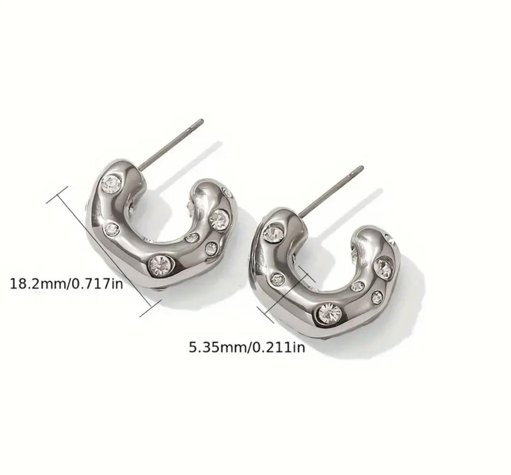 Dia Hoop -  Hammer Pattern Earrings, Stainless Steel Women'S Fashion Jewelry, with Synthetic Zirconia, 316L Post for Carnival All-Season Gift