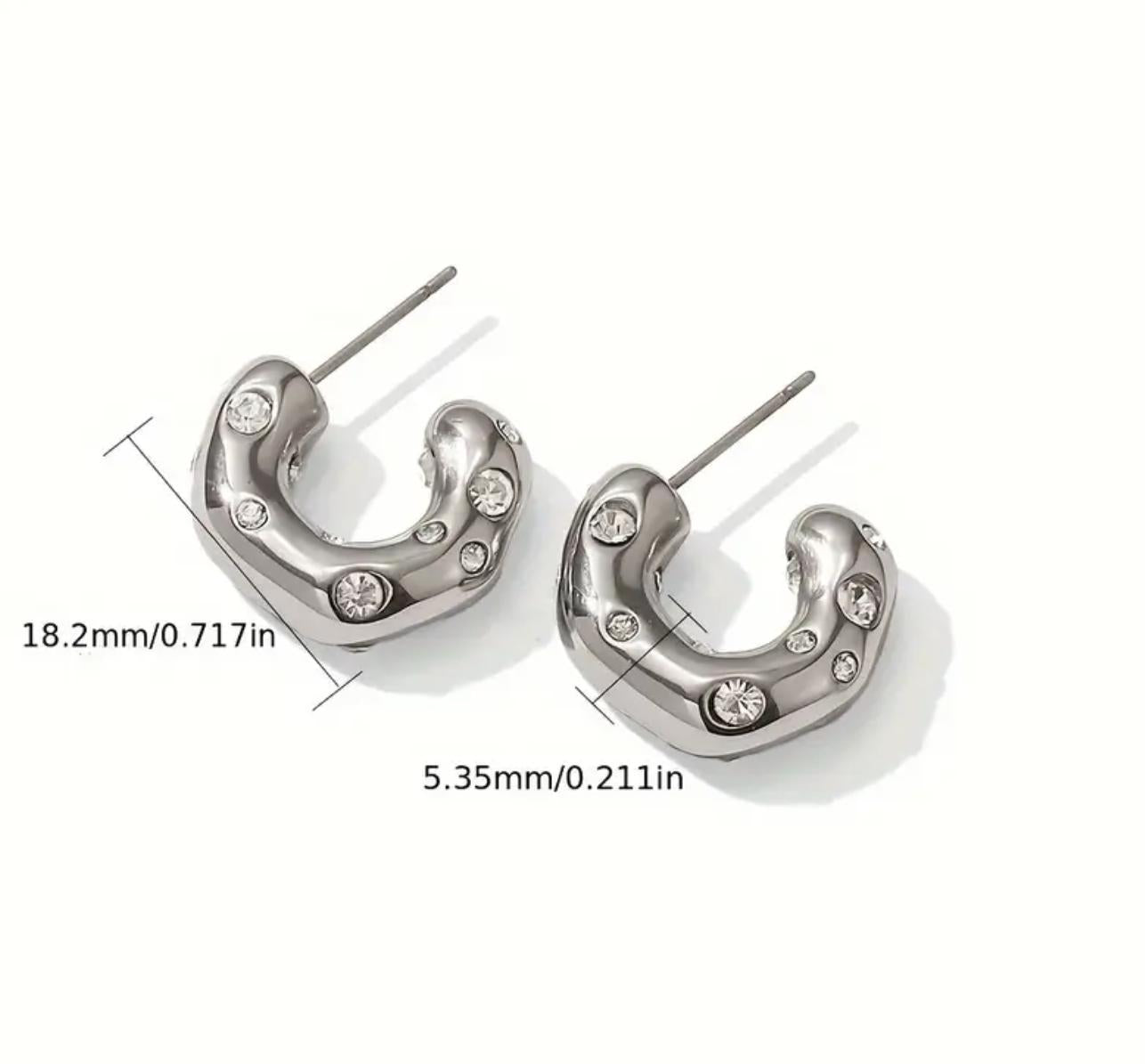 Dia Hoop -  Hammer Pattern Earrings, Stainless Steel Women'S Fashion Jewelry, with Synthetic Zirconia, 316L Post for Carnival All-Season Gift