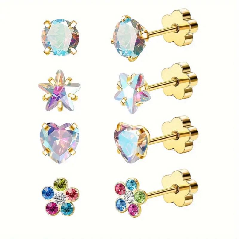 Multi Flat back stud Bundle in Stainless steel, 4 pairs in each bundle