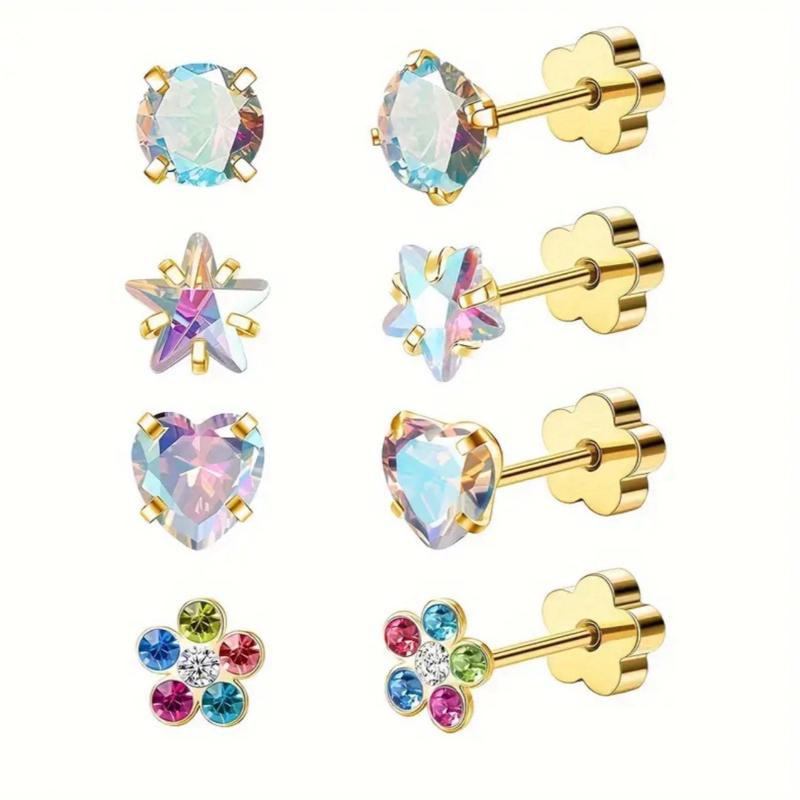 Multi Flat back stud Bundle in Stainless steel, 4 pairs in each bundle