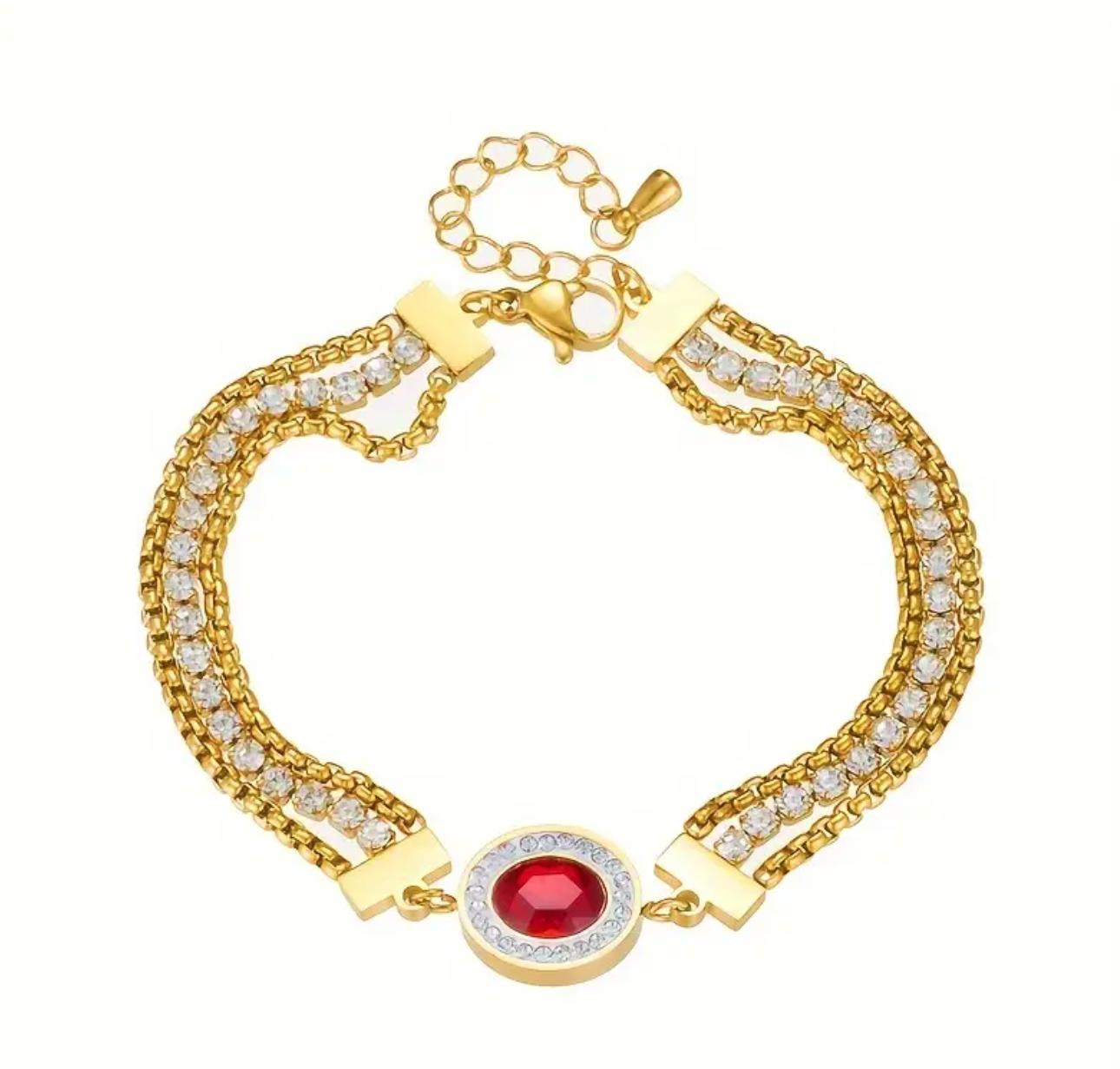 Rosa Bracelet - Stainless Steel Chain with Red Glass Pendant - Elegant Fashion Jewelry for Daily Wear