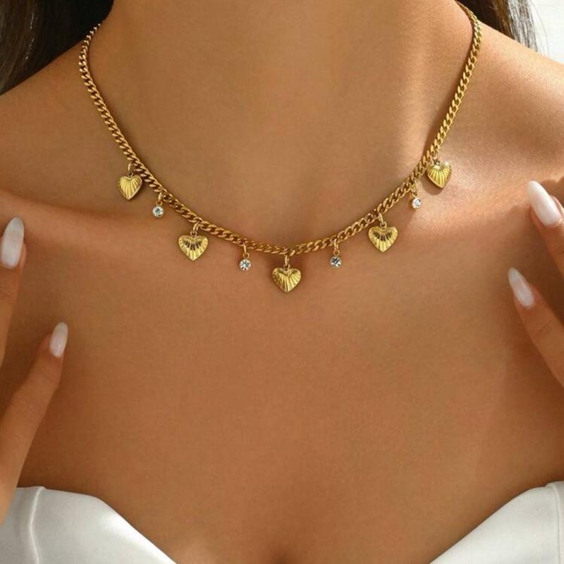 Sabrina Necklace- 18K Gold Plated Chunky Chain Heart and Thick Chain Star Tassel Necklace