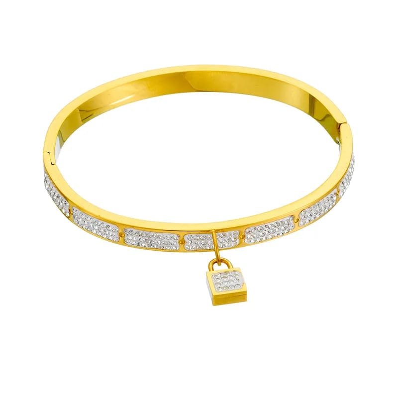 Key to my heart bangle- Stainless Steel Zircon Bangle In Bulk Padlock Gold