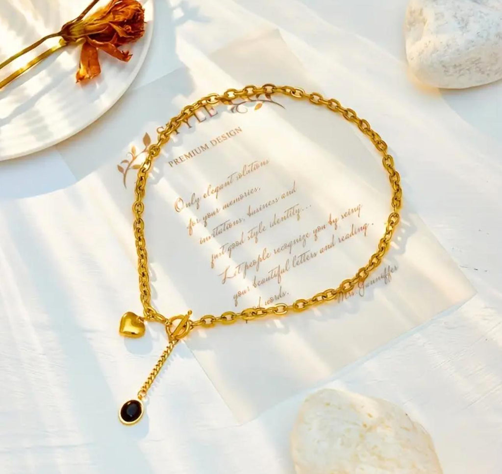 Black Heart Necklace - Stainless Steel Heart Pendant Necklace 18k Gold Plated Chain