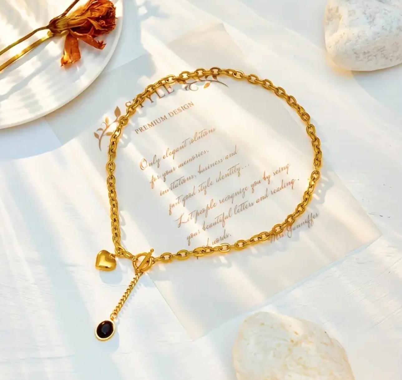 Black Heart Necklace - Stainless Steel Heart Pendant Necklace 18k Gold Plated Chain