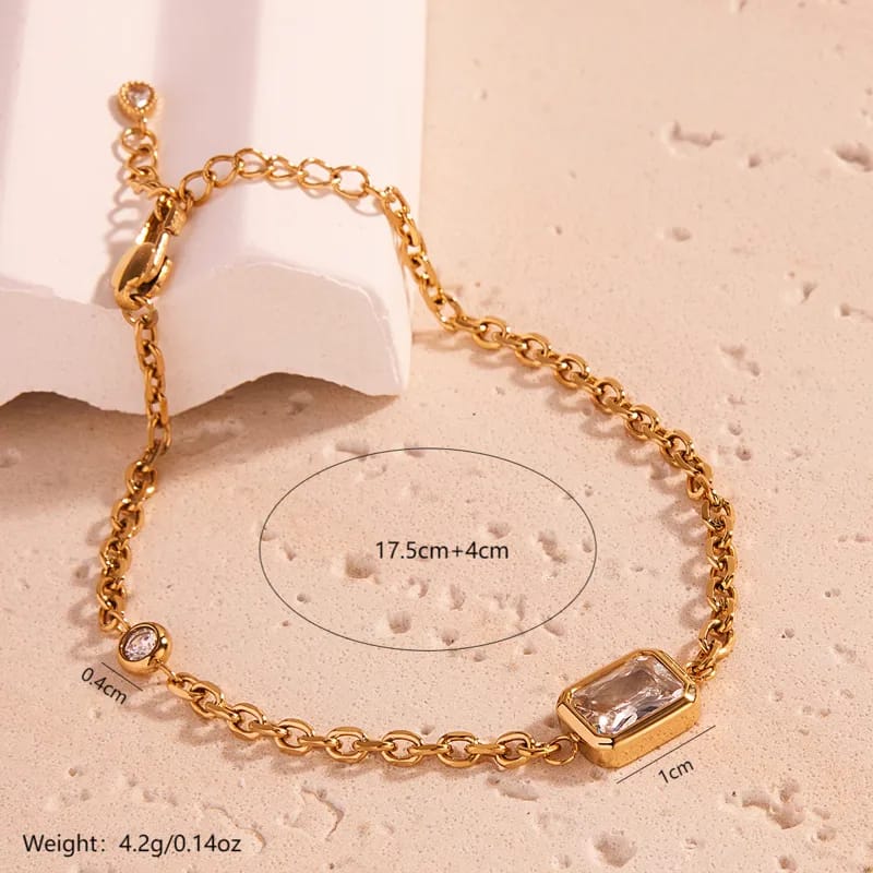 Elegant Simple Style Rectangle 304 Stainless Steel 14K Gold Plated Synthetic Zircon Cable Chain Bracelets In Bulk