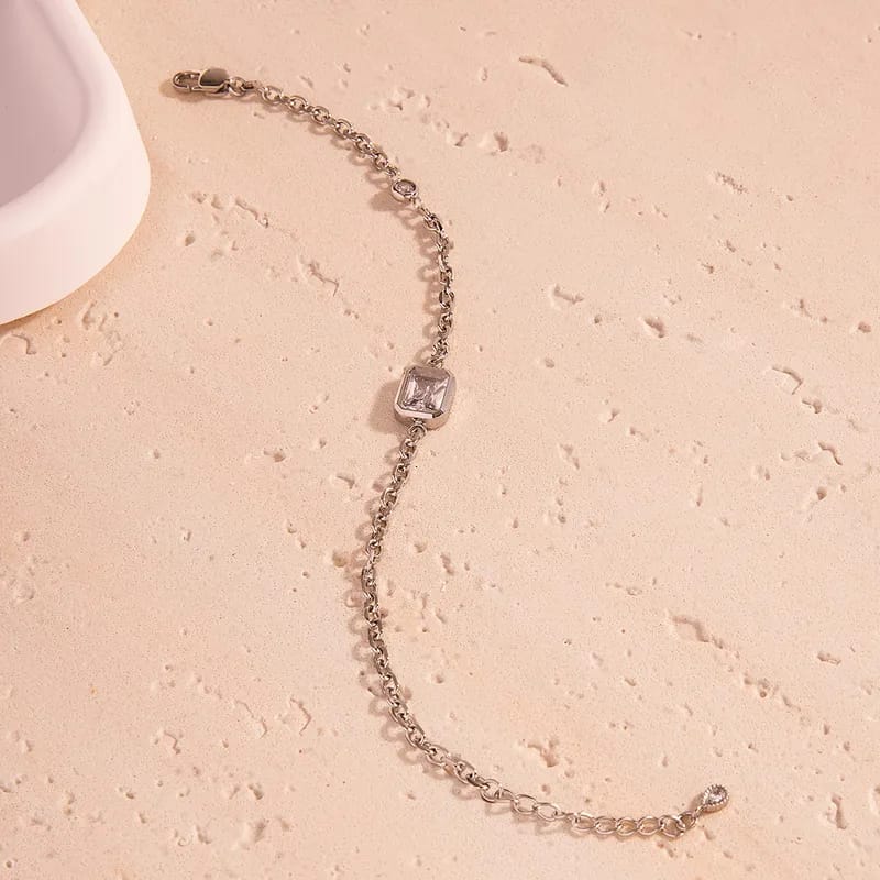 Elegant Simple Style Rectangle 304 Stainless Steel 14K Gold Plated Synthetic Zircon Cable Chain Bracelets In Bulk