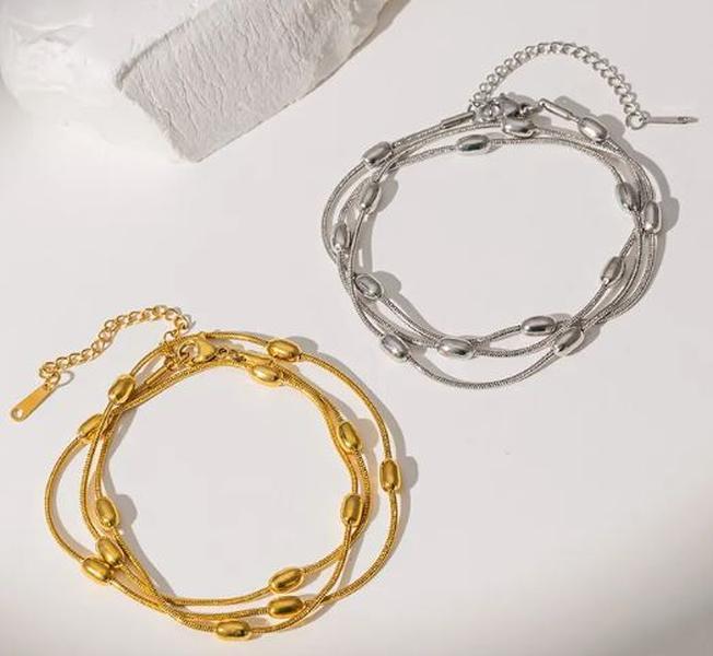 Beaded Layer Necklace Set - Stainless Steel Layered Plating Bracelets Necklace Snake Chain