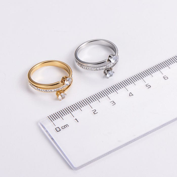 Sophie Ring - Stainless Steel Zircon Inlay Ring with Sleek Band & White Zircon Inlays for Everyday Wear