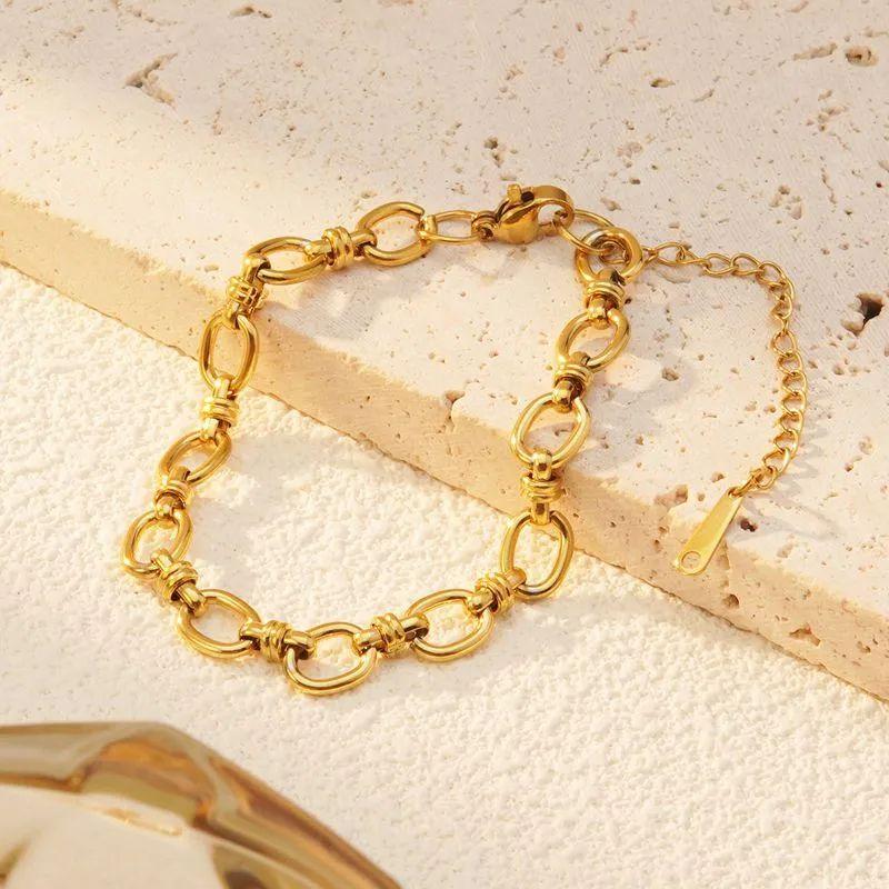 Stainless Steel Gold Plated Punk Thick Oval Chain Bangle Bracelet Necklace For Women