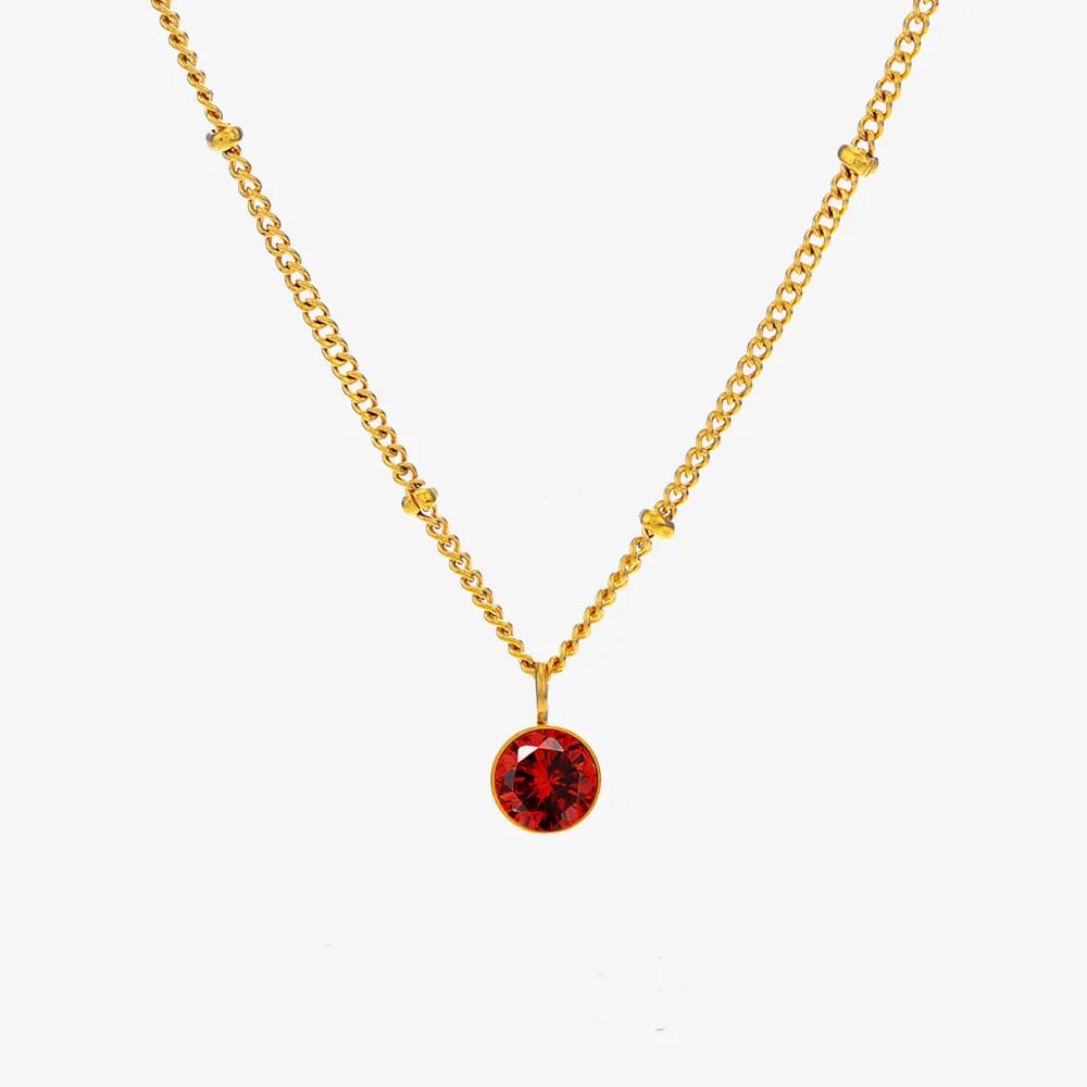 Birthstone Pendant Necklace beaded Cable Chain Stainless steel