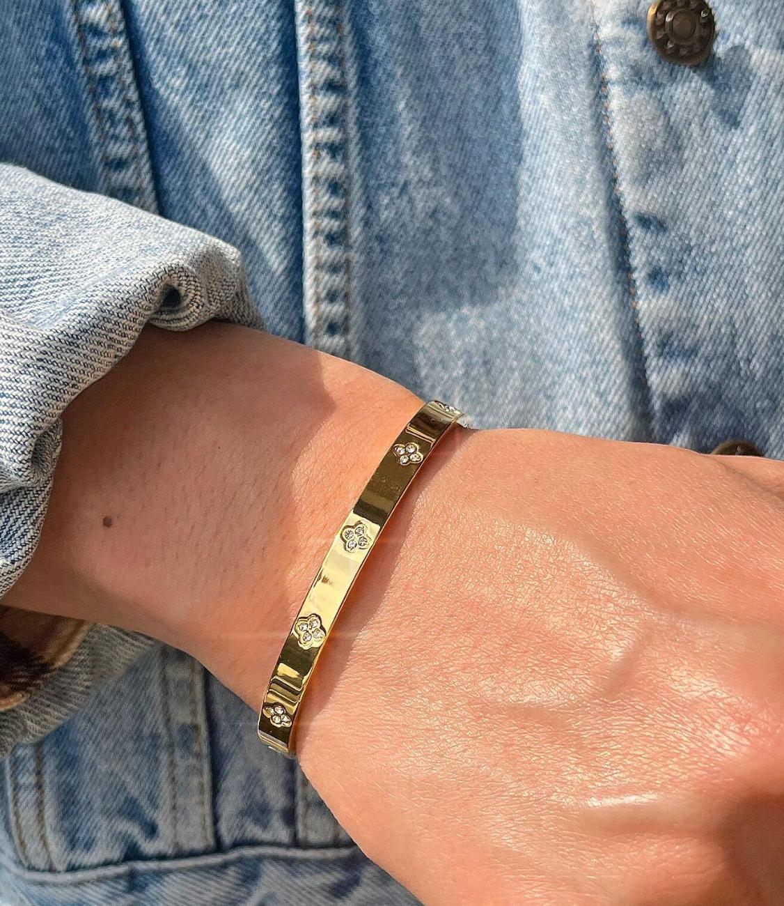 Star girl Bangle - Waterproof Bangle Stainless Steel Open Bracelet Bangle 18k Plated