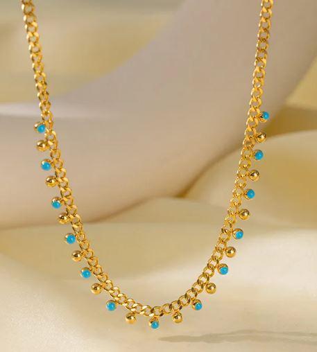 Turquoise tussle set - Stainless steel necklace bracelet set