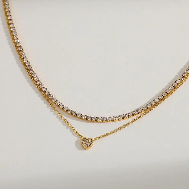 Tennis Necklace set - Stainless steel necklace and bracelet with heart