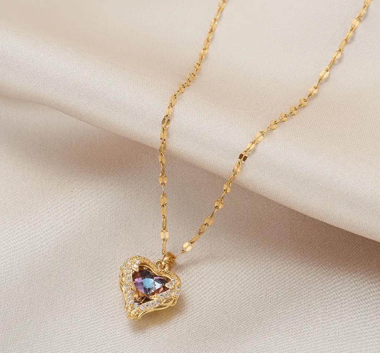 In Love Necklace - 18K Golden Plated Heart Pendant Necklace, Stainless Steel Fashion Choker