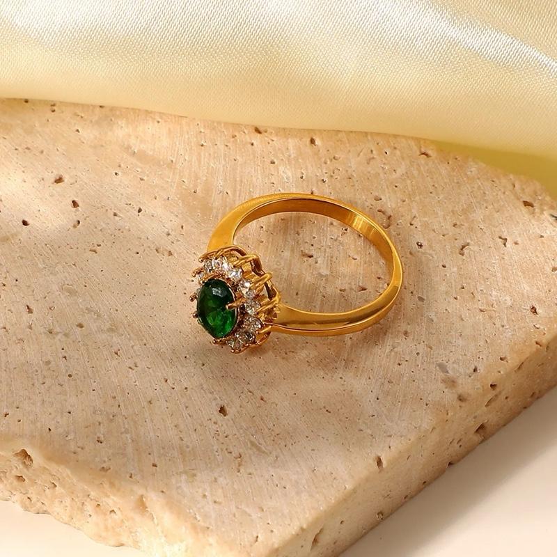 Emerald Ring - Stainless Steel gold plated ring