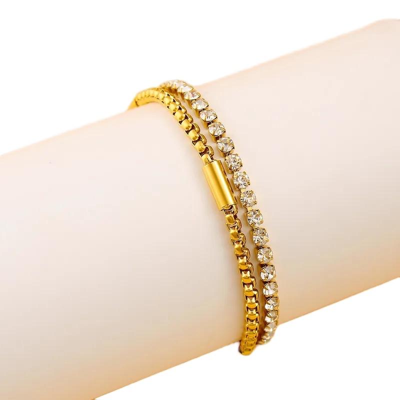 Julia bracelet - 18K Gold Plated Stainless Steel  Bracelet with Rhinestones, Multilayer Stacked Chain Design, Versatile Diamond-Inlaid Fashion Jewelry for Daily and Party Wea