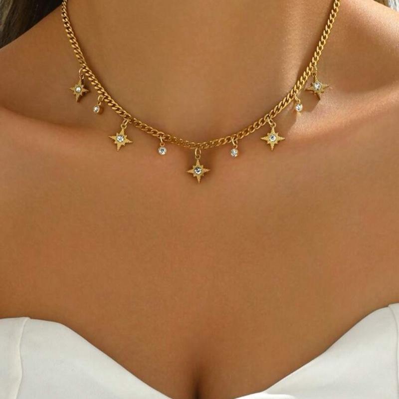 Sabrina Necklace- 18K Gold Plated Chunky Chain Heart and Thick Chain Star Tassel Necklace