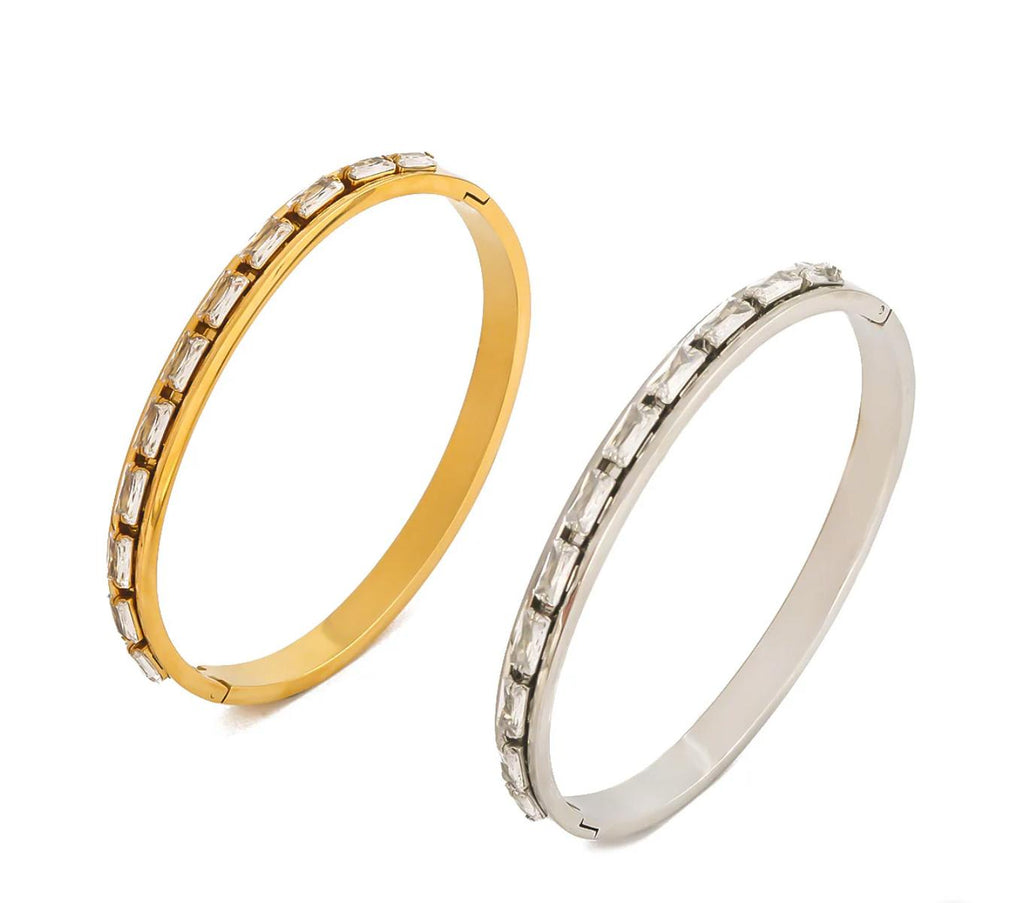 Ari Bangle - Stainless steel 18K gold plated Rhinestones bangle for Smaller to medium wrist
