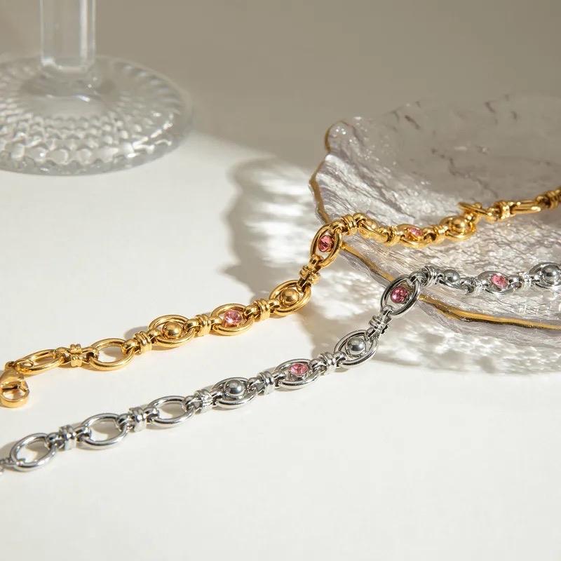 Knot Me bracelet- Stainless steel bracelet with pink stone