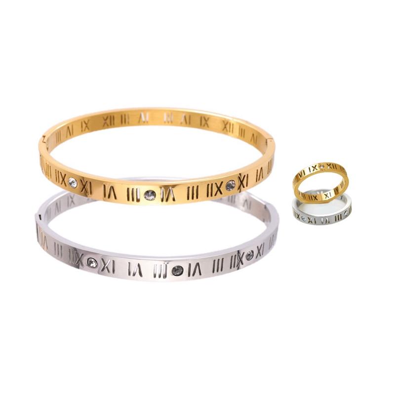 Numeral Ring Bangle - 18K Gold Plated Stainless Steel Bangle and Ring in Gold and Silver for Women