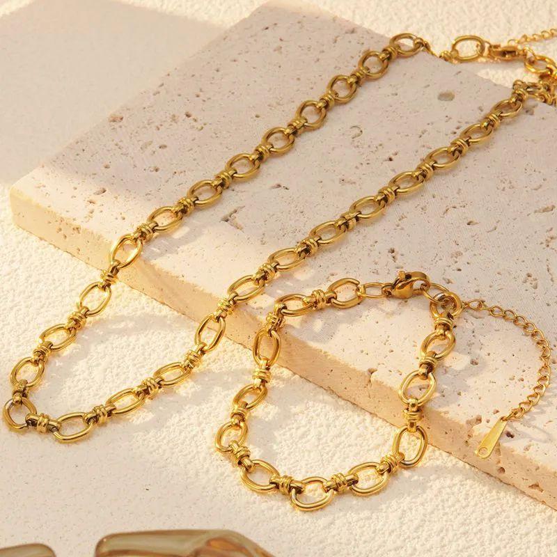 Stainless Steel Gold Plated Punk Thick Oval Chain Bangle Bracelet Necklace For Women