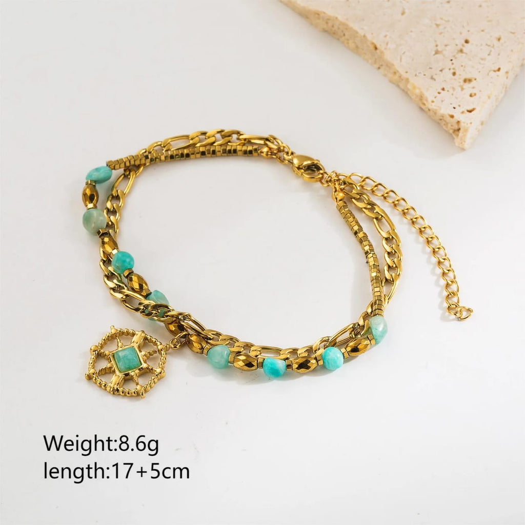 Natural Stone Beaded Stainless steel Plating Inlay Zircon 18k Gold Plated Bracelets